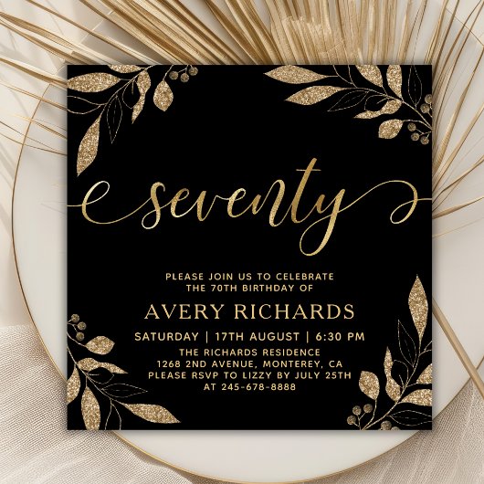 Elegant Seventy Gold Script Black 70e verjaardag Kaart
