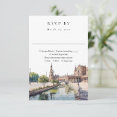 Elegant Sevilla Spanje Aquarel Bruiloft RSVP Kaartje (Staand voorkant)