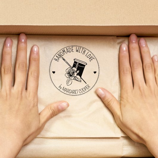 Elegant Sewing Floral Handmade with love, Rubberstempel