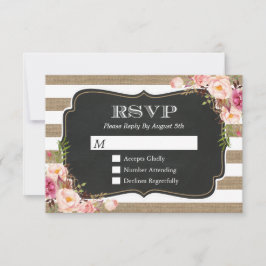 Elegant Shabby Burlap Stripes Floral RSVP Antwoord