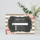 Elegant Shabby Burlap Stripes Floral RSVP Antwoord (Staand voorkant)