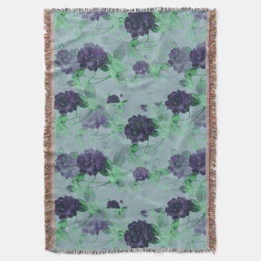 Elegant Shabby Chic Blauw Roos Illustratie Deken (Voorkant Verticaal)