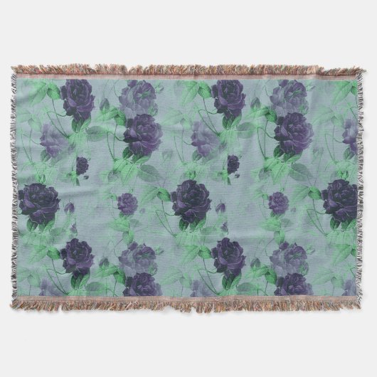 Elegant Shabby Chic  Blauw Roos Illustratie Deken (Voorkant)