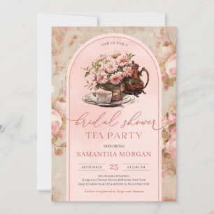Elegant shabby chic  blush bruids thee party kaart