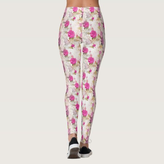 Elegant  Shabby Chic Paarse Rozen Leggings (Achterkant)