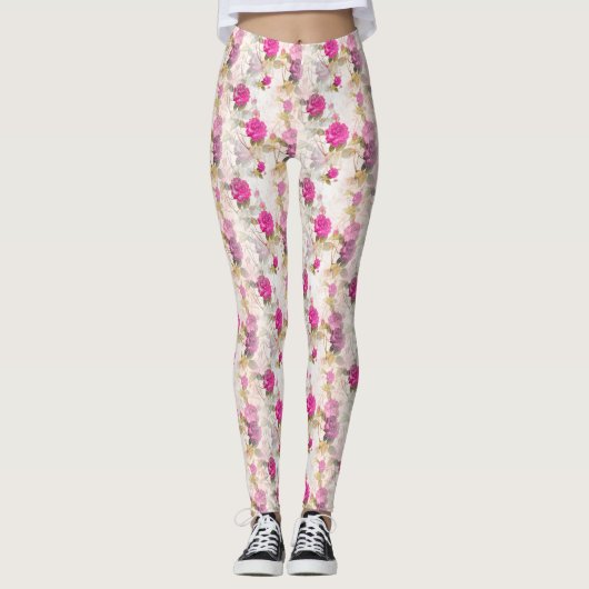 Elegant  Shabby Chic Paarse Rozen Leggings (Voorkant)