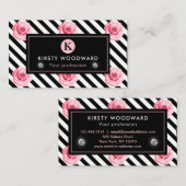 Elegant Shabby Chic Pink en Black Rozen Patroon Visitekaartje (Voorkant / Achterkant)