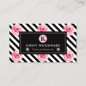 Elegant Shabby Chic Pink en Black Rozen Patroon Visitekaartje (Voorkant)
