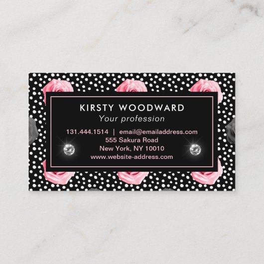 Elegant Shabby Chic Pink en Black Rozen Patroon Visitekaartje (Achterkant)