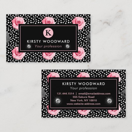 Elegant Shabby Chic Pink en Black Rozen Patroon Visitekaartje (Voorkant / Achterkant)