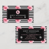 Elegant Shabby Chic Pink en Black Rozen Patroon Visitekaartje (Voorkant / Achterkant)