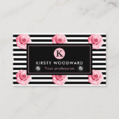 Elegant Shabby Chic Pink en Black Rozen Patroon Visitekaartje (Voorkant)
