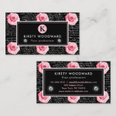 Elegant Shabby Chic Pink en Black Rozen Patroon Visitekaartje (Voorkant / Achterkant)
