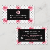 Elegant Shabby Chic Pink en Black Rozen Patroon Visitekaartje (Voorkant / Achterkant)
