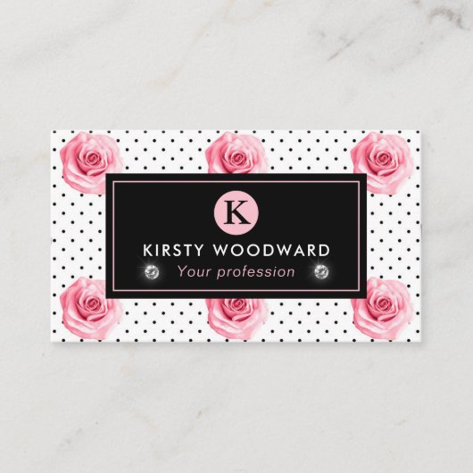 Elegant Shabby Chic Pink en Black Rozen Patroon Visitekaartje (Voorkant)