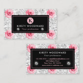 Elegant Shabby Chic Pink en Black Rozen Patroon Visitekaartje (Voorkant / Achterkant)