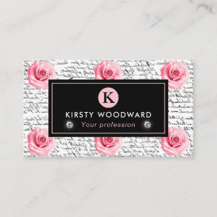 Elegant Shabby Chic Pink en Black Rozen Patroon Visitekaartje