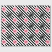 Elegant Shabby Chic Pink en Black Rozen Stripes Cadeaupapier (Vlak)