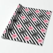 Elegant Shabby Chic Pink en Black Rozen Stripes Cadeaupapier (Uitgerold)