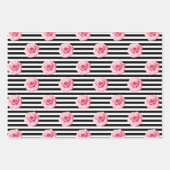 Elegant Shabby Chic Pink en Black Rozen Stripes Inpakpapier Vel (Voorkant 2)