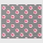 Elegant Shabby Chic Pink Roses and Stripes Cadeaupapier (Vlak)
