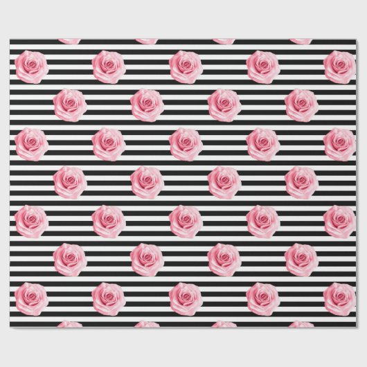 Elegant Shabby Chic Pink Roses and Stripes Cadeaupapier (Vlak)