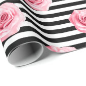 Elegant Shabby Chic Pink Roses and Stripes Cadeaupapier (Rol Hoek)