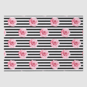 Elegant Shabby Chic Pink Roses and Stripes Tissuepapier