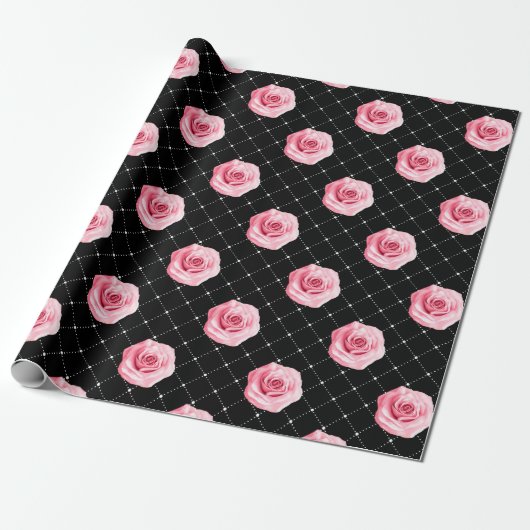Elegant Shabby Chic Pink Roses en Diamonds Cadeaupapier (Uitgerold)