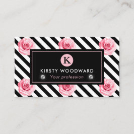 Elegant Shabby Chic Roze en Zwarte Rozen Patroon Visitekaartje
