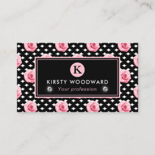 Elegant Shabby Chic Roze en Zwarte Rozen Patroon Visitekaartje