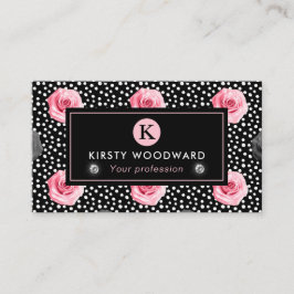 Elegant Shabby Chic Roze en Zwarte Rozen Patroon Visitekaartje