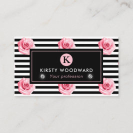 Elegant Shabby Chic Roze en Zwarte Rozen Patroon Visitekaartje