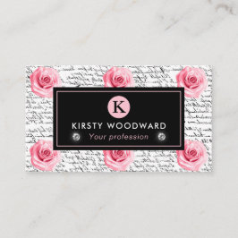 Elegant Shabby Chic Roze en Zwarte Rozen Patroon Visitekaartje