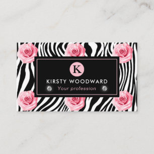 Elegant Shabby Chic Roze en Zwarte Rozen Patroon Visitekaartje