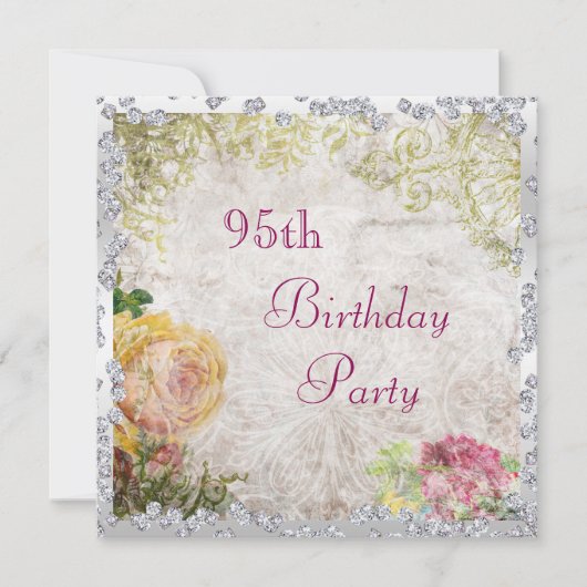 Elegant Shabby Chic Rozen & Diamonds 95e verjaarda Kaart (Voorkant)