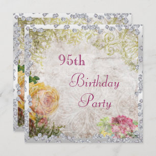 Elegant Shabby Chic Rozen & Diamonds 95e verjaarda Kaart