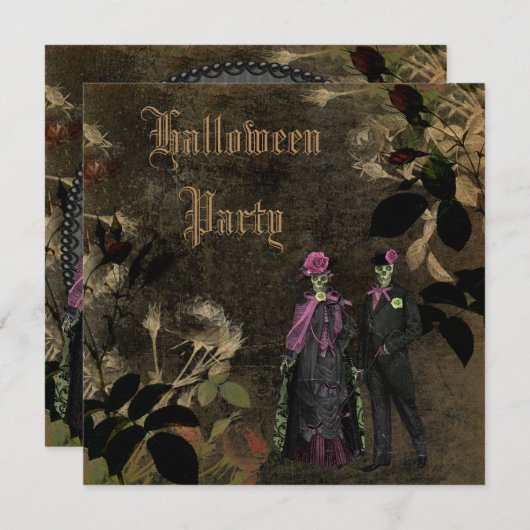Elegant Shabby Chic Skeletons Halloween Party Kaart (Voorkant / Achterkant)