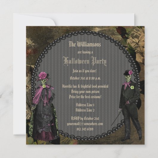 Elegant Shabby Chic Skeletons Halloween Party Kaart (Achterkant)