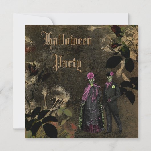 Elegant Shabby Chic Skeletons Halloween Party Kaart (Voorkant)