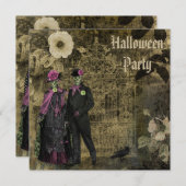 Elegant Shabby Chic Skeletons Halloween Party Kaart (Voorkant / Achterkant)