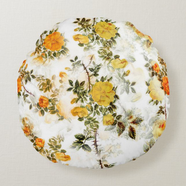 Elegant  Shabby Chic Yellows Golds Florals Rond Kussen (Voorkant)