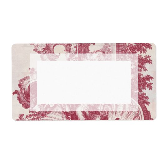 Elegant Shabby Frans Rood Antiek Gravure Toile Etiket (Voorkant)