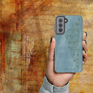 Elegant Shabby Girly Blue Floral Name Samsung Galaxy Hoesje