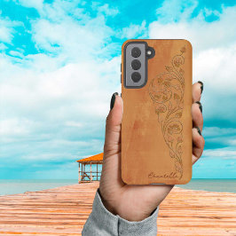 Elegant Shabby Girly Golden Yellow Floral Name Samsung Galaxy Hoesje