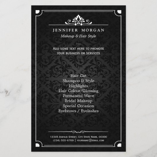 Elegant  Shadow Damask Beauty Salon Flyer (Voorkant)