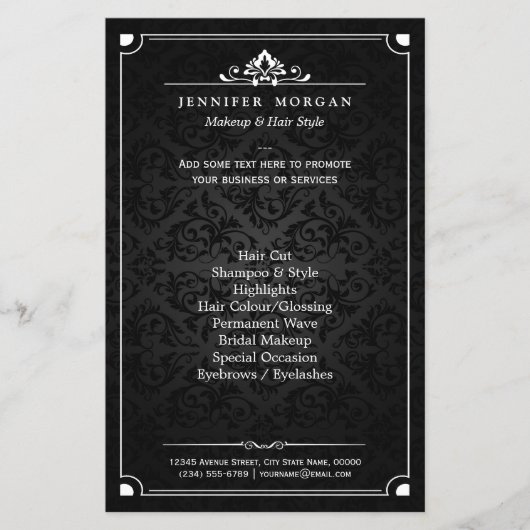 Elegant  Shadow Damask Beauty Salon Flyer (Voorkant)