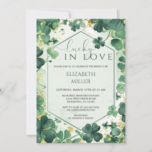 Elegant Shamrock Lucky in Love Vrijgezellenfeest Kaart (Voorkant)