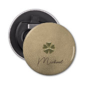 Elegant Shamrock Patrick's Day Leather Button Flesopener (Voorkant)