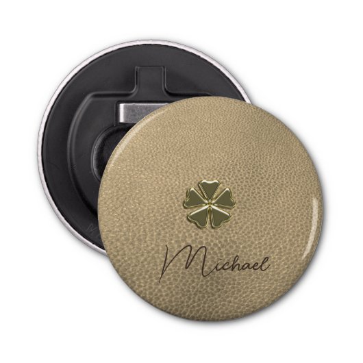 Elegant Shamrock Patrick's Day Leather Button Flesopener (Voorkant)